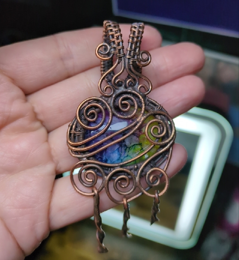 Wire Wrapped Rainbow Quartz Pendant